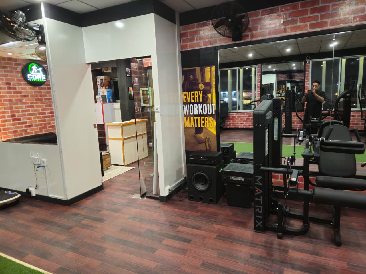 Main gym floor and reception entrance at Core Fitness Lahore